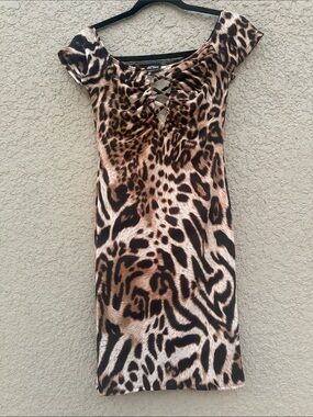 Fashion Magazine Brown and Black Leopard Print Mini Dress